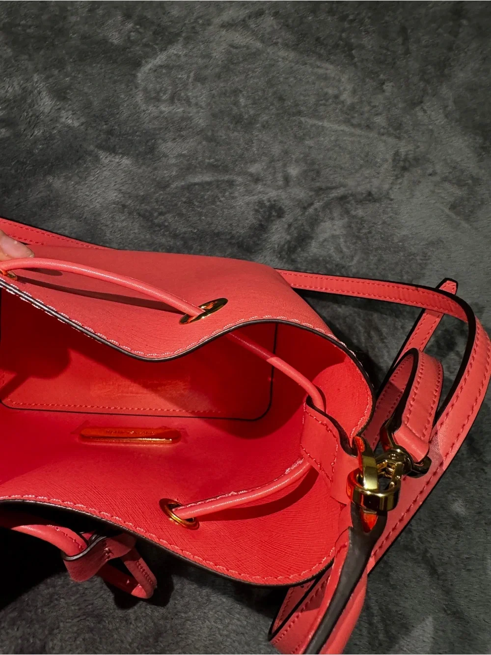 MICHAEL KORS Coral-Red Saffiano Bucket Crossbody